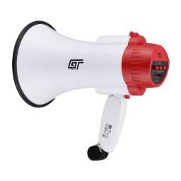 GT Gear GTG-MP15W 30W Battery Powered High Power Handheld Megaphone (White/Red)
